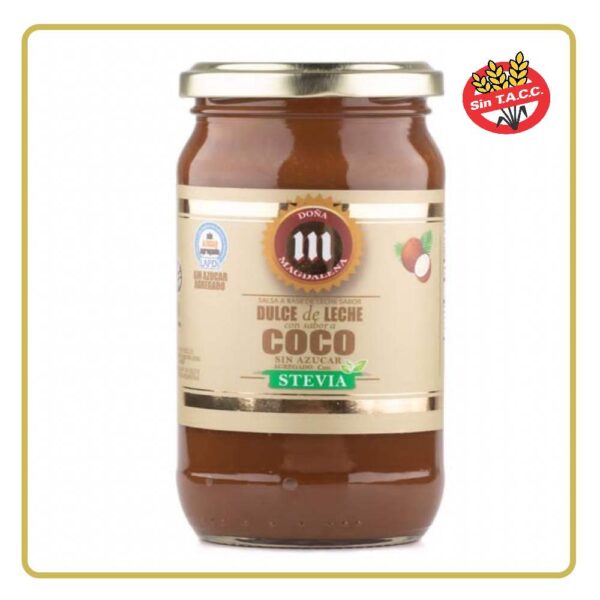 DULCE DE LECHE CON SABOR A COCO SIN AZÚCAR 400gr DOÑA MAGDALENA (LIBRE DE GLÚTEN)