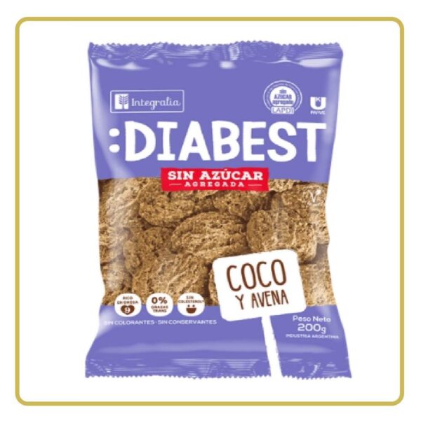 COOKIES DIETETICAS DIABEST COCO Y AVENA 200gr INTEGRALIA (SIN AZUCAR AGREGADA)