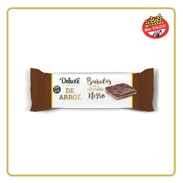 GALLETAS DE ARROZ BAÑADAS CON CHOCOLATE NEGRO 115gr DELUXE (LIBRE DE GLÚTEN)