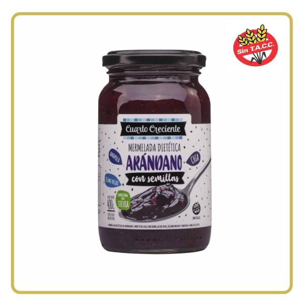 MERMELADA DIETETICA CON SEMILLAS SABOR ARANDANO 400gr CUARTO CRECIENTE (LIBRE DE GLÚTEN)