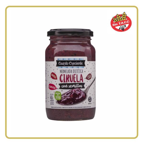 MERMELADA DIETETICA SABOR CIRUELA CON SEMILLAS 400gr CUARTO CRECIENTE (LIBRE DE GLÚTEN)