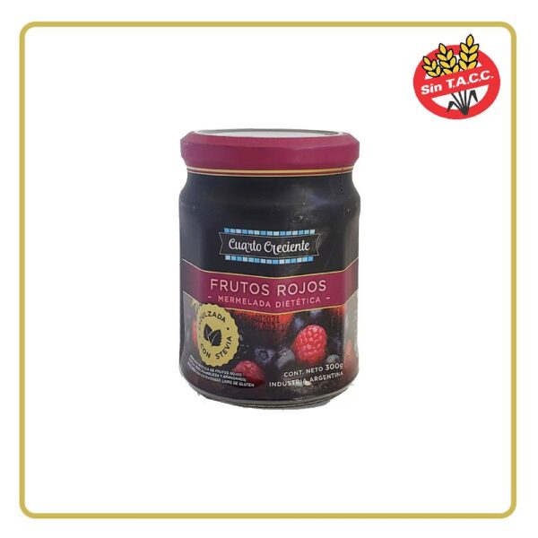 MERMELADA DIETÉTICA DE FRUTOS ROJOS CON STEVIA 300gr CUARTO CRECIENTE (LIBRE DE GLÚTEN)