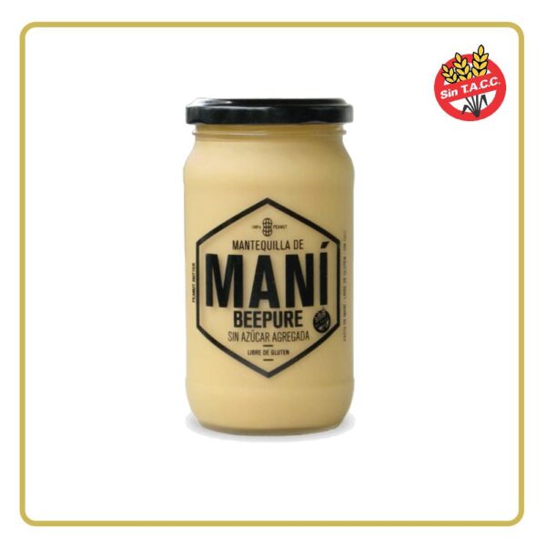 MANTEQUILLA DE MANÍ SIN AZÚCAR AGREGADA 360gr BEEPURE (LIBRE DE GLÚTEN).